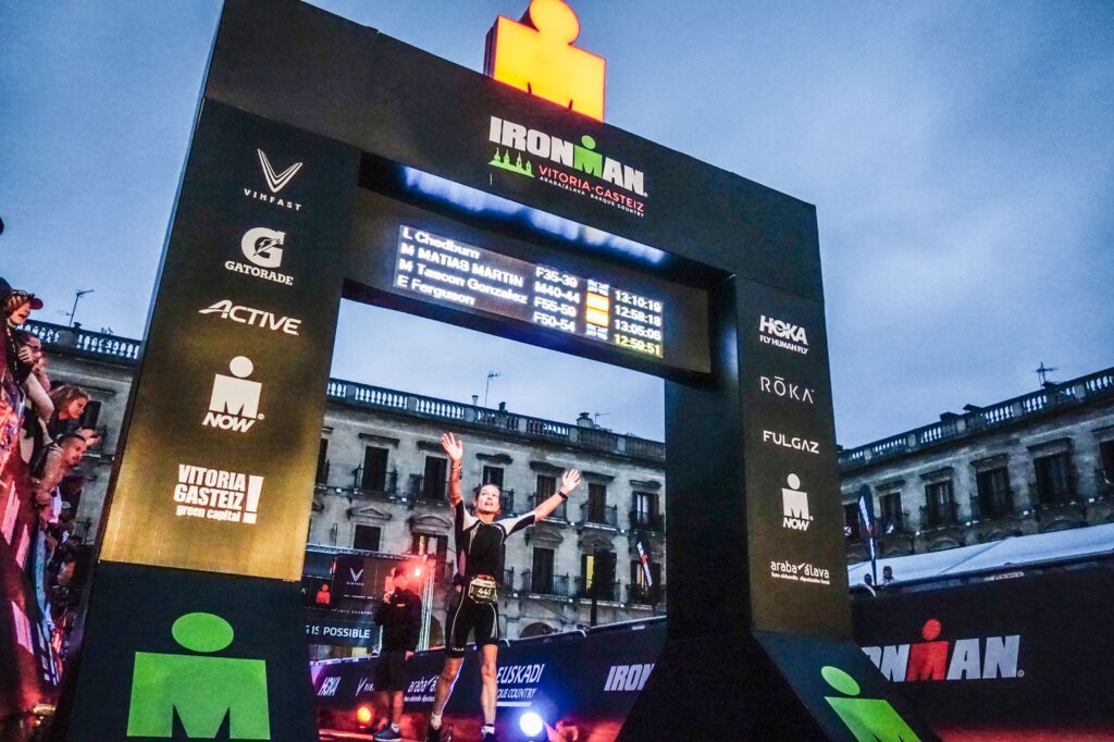 Crossing the Ironman finish line